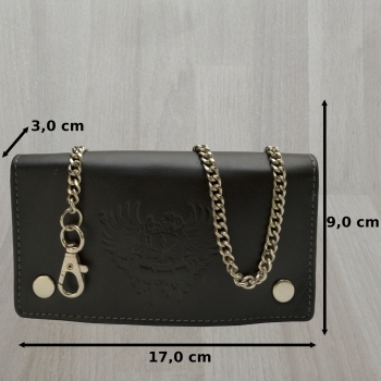 flevado Wild Büffel Leder Geldbörse Scull Totenkopf Biker Wildleder Brieftasche mit Kette (Schwarz) RFID Schutz
